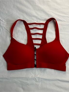 PINK Victoria's Secret Red Front-Zip Strappy Sports Bra
